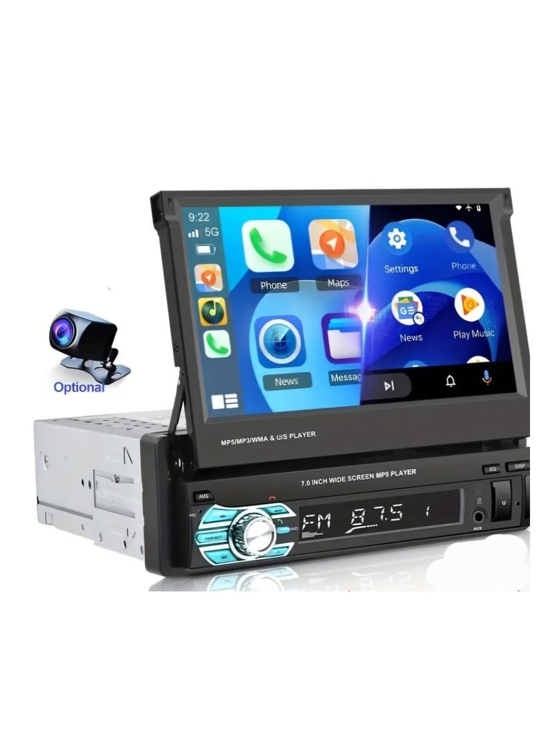 smart one SMART ONE 1DIN 17.78cm HD Car Stereo Radio Retractable Monitor Wired CarPlay Android Auto D-Play AutoRadio Universal Car MP5 Player with FM Radio Receiver Support Mirror-link TF/USB Rear View Camera  - Image 2
