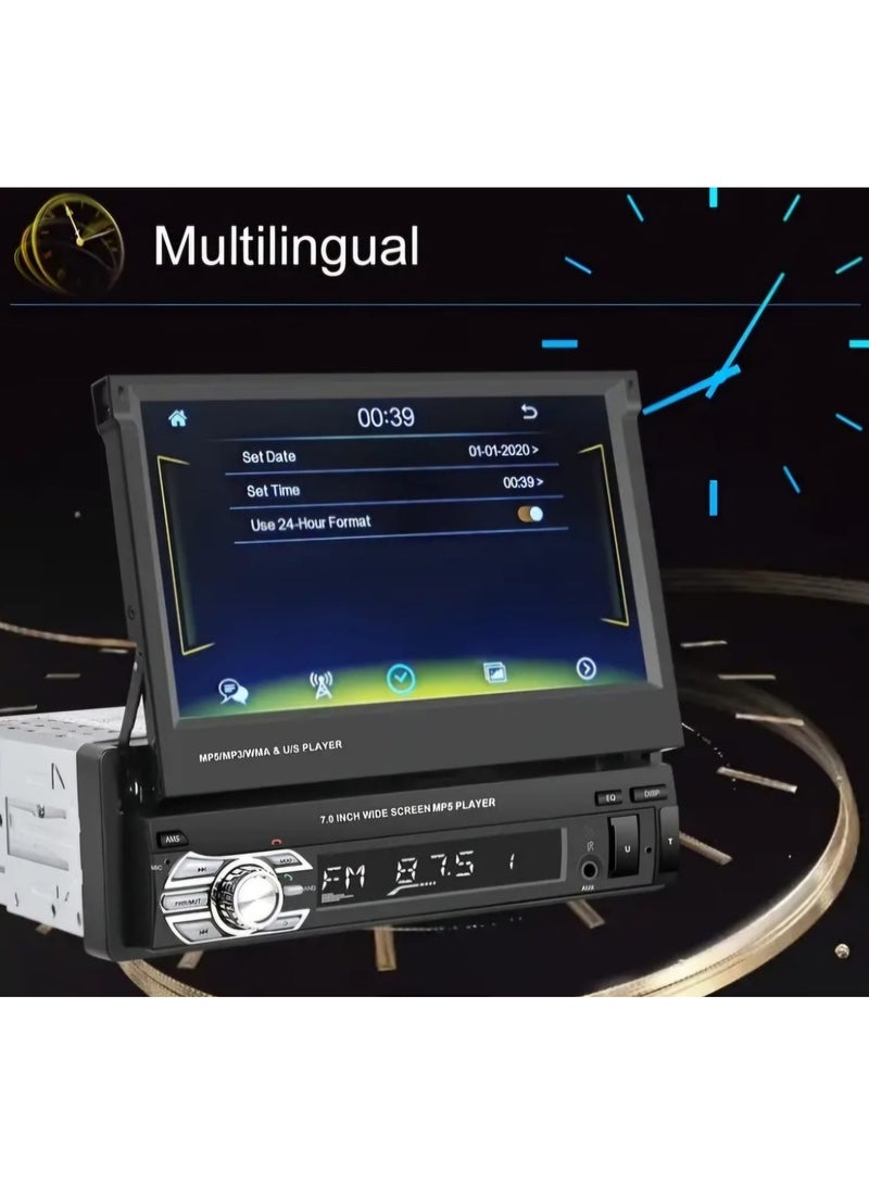 smart one SMART ONE 1DIN 17.78cm HD Car Stereo Radio Retractable Monitor Wired CarPlay Android Auto D-Play AutoRadio Universal Car MP5 Player with FM Radio Receiver Support Mirror-link TF/USB Rear View Camera  - Image 3