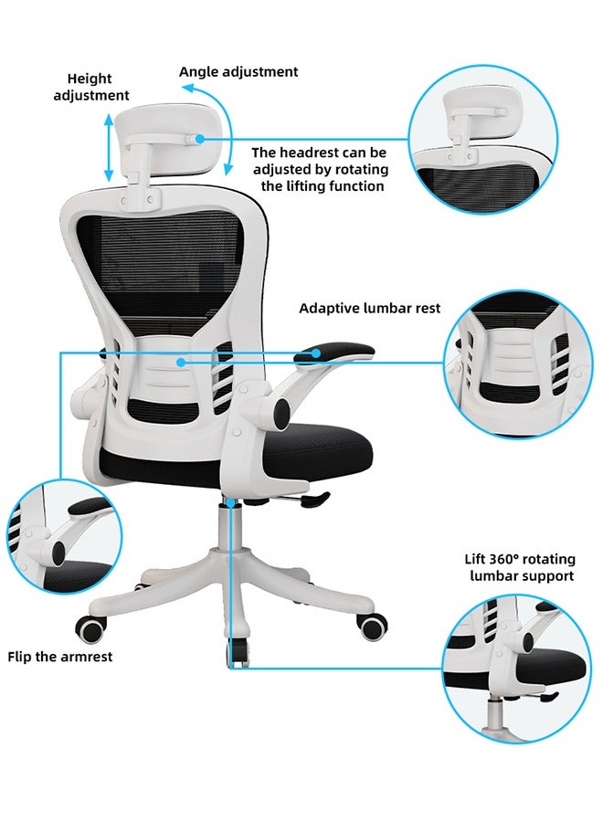 Arabest Ergonomic Office Chair - High Back Desk Chair with Adjustable Lumbar Support, Headrest & 3D Metal Armrest - 130°Rocking Mesh Computer Chair - Image 2