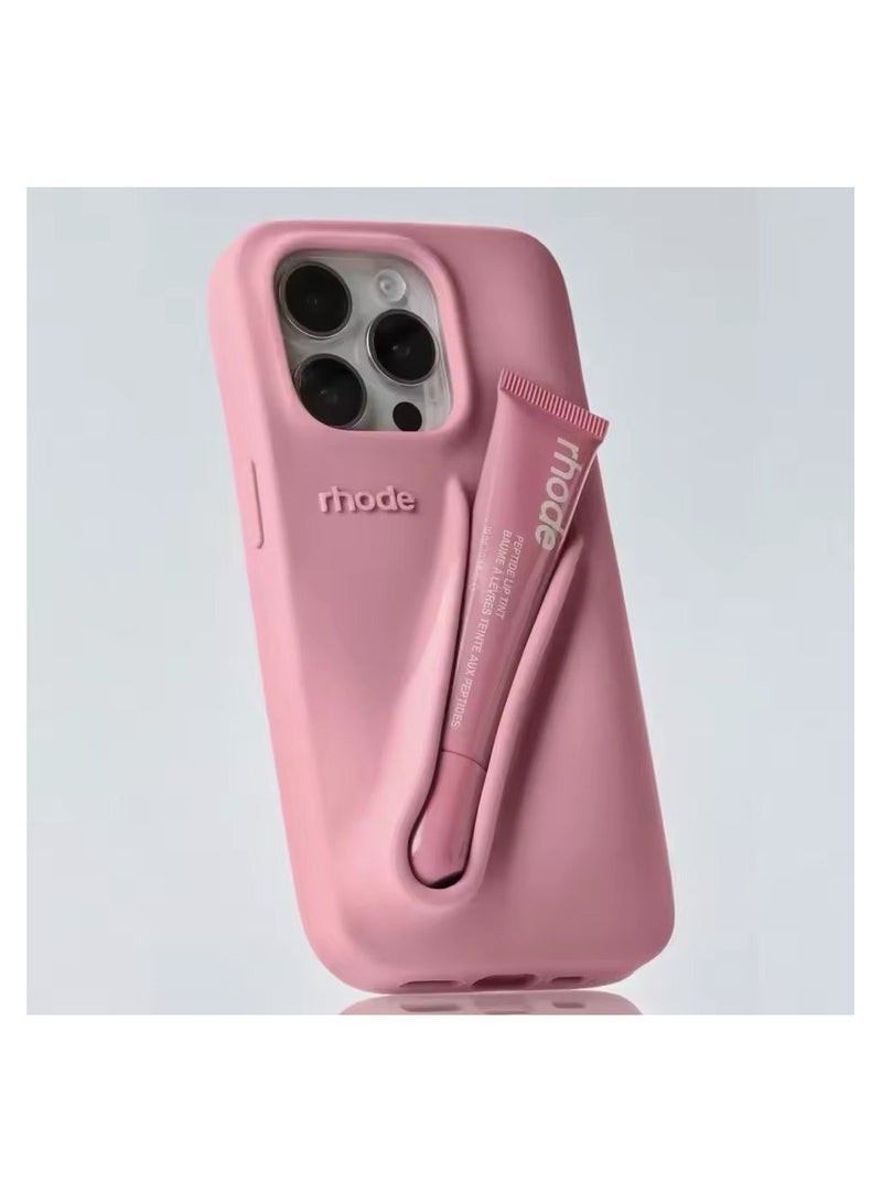 rhode Lip Gloss Phone Case with Lip Tint, For iPhone Case Liquid Silicone Camera Protection Lipstick Lip Glaze Phone Case for iPhone 14 Pro Max (Ribbon) - Image 1