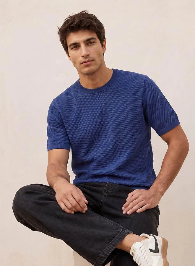 Iconic Iconic Crew Neck Popcorn Textured T-shirt