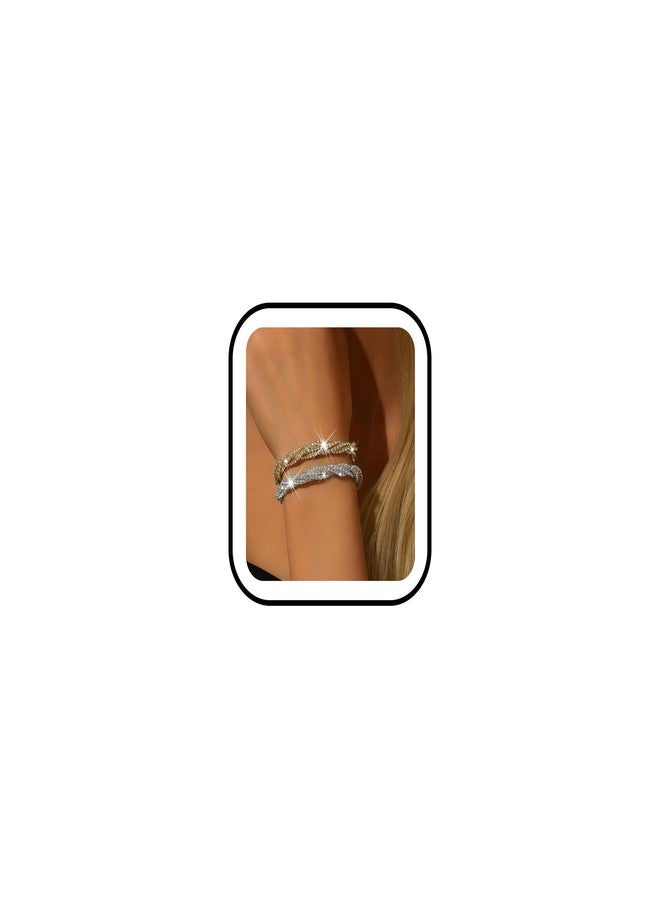 MIFYNN Rhinestone Bracelet for Women Elegant Crystal Stretch Bracelet Sparkling Cubic Zirconia Bracelets Prom Party Wedding Bangles Jewelry for Women (Gold+Silver) - Image 1