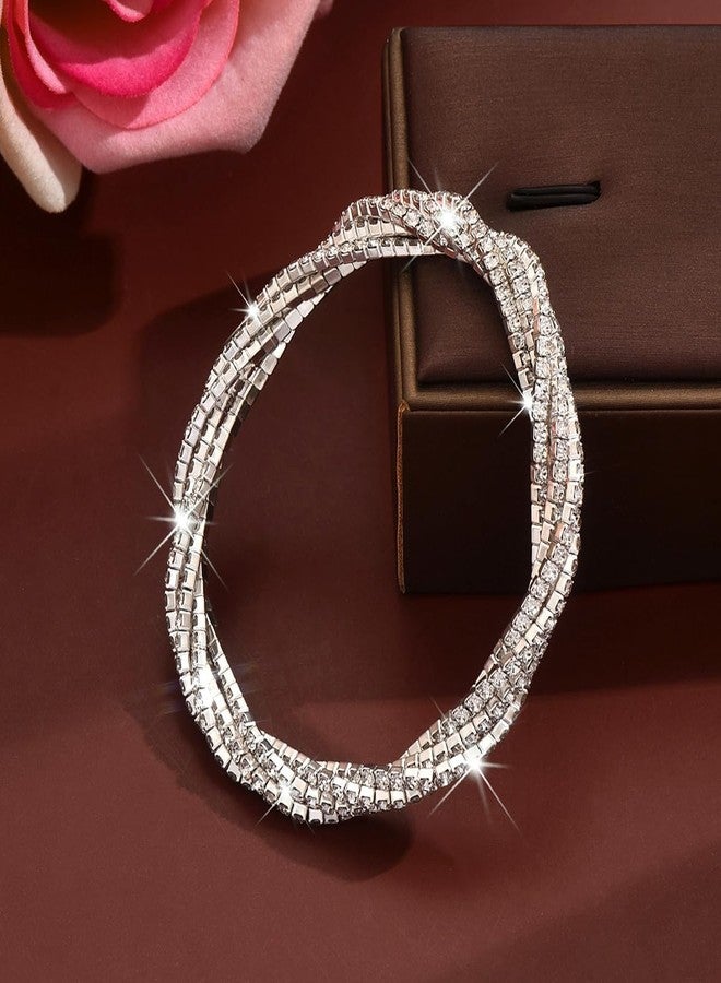 MIFYNN Rhinestone Bracelet for Women Elegant Crystal Stretch Bracelet Sparkling Cubic Zirconia Bracelets Prom Party Wedding Bangles Jewelry for Women (Gold+Silver) - Image 4