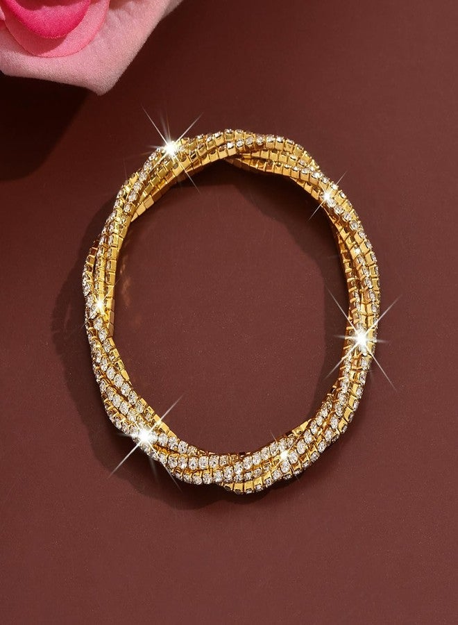 MIFYNN Rhinestone Bracelet for Women Elegant Crystal Stretch Bracelet Sparkling Cubic Zirconia Bracelets Prom Party Wedding Bangles Jewelry for Women (Gold+Silver) - Image 3