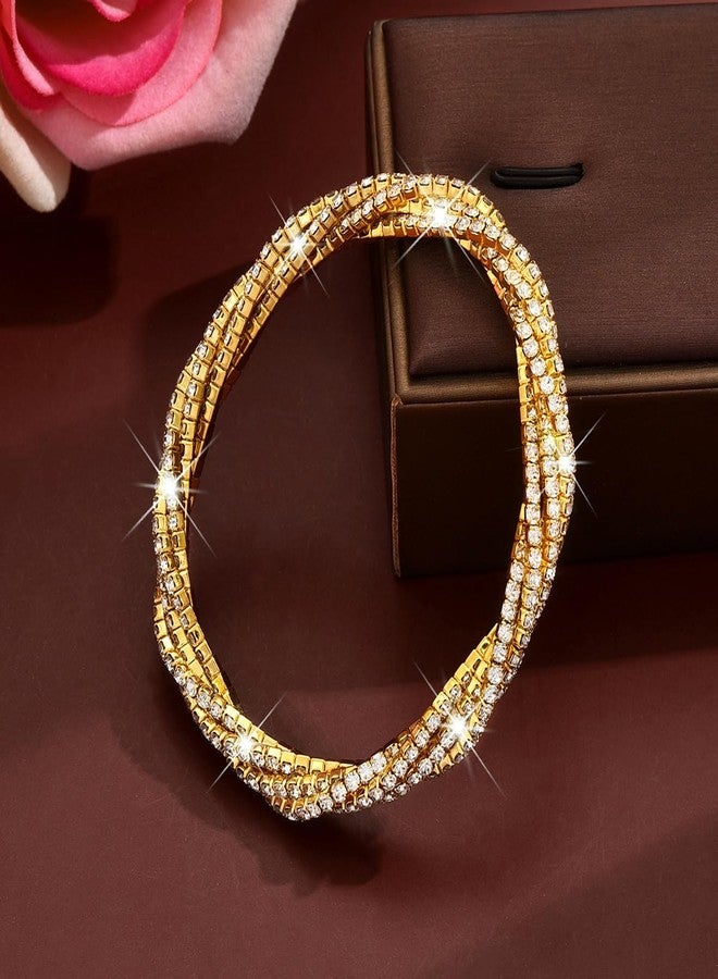 MIFYNN Rhinestone Bracelet for Women Elegant Crystal Stretch Bracelet Sparkling Cubic Zirconia Bracelets Prom Party Wedding Bangles Jewelry for Women (Gold+Silver) - Image 5