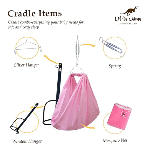 Little Chime New Born Baby Window Cradle Hanger with Spring Set,Mosquito Protection Net and Cotton Cloth-Baby Hanging Swing Cradle(Pink) - Image 2