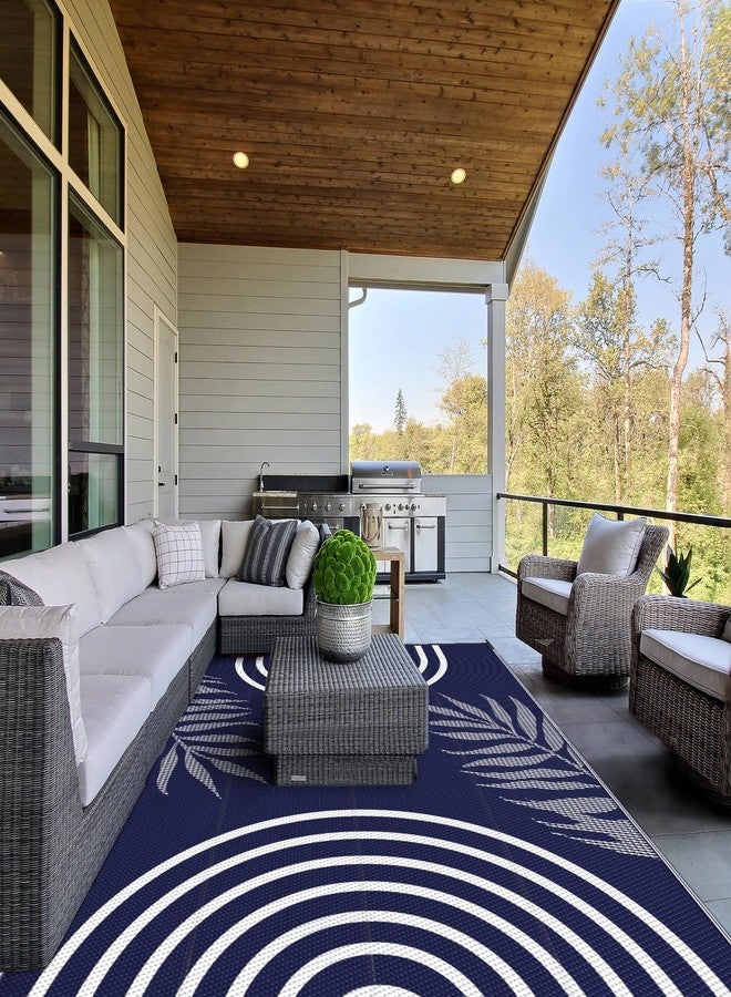 GENIMO سجادة جينيمو الخارجية المقاومة للماء، مقاس 6 × 9 أقدام، مثالية لتنظيف الفناء، قابلة للاستخدام على الوجهين، مصنوعة من قش بلاستيكي خفيف الوزن، مناسبة للتخييم، مناسبة للأماكن الكبيرة مثل السيارات الترفيهية، والحدائق الخلفية، والشرفات، والباحات، والنزهات، والشرفات، متوفرة بألوان الأزرق والأبيض. - Image 2