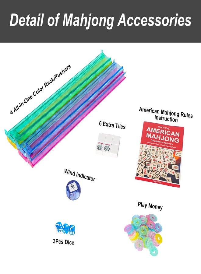 GUSTARIA American Mahjong Game Set, 166 White Tiles, 4 All-in-One Color Rack/Pushers, Complete Mahjong Tiles Set with Blue Carrying Bag - Image 3