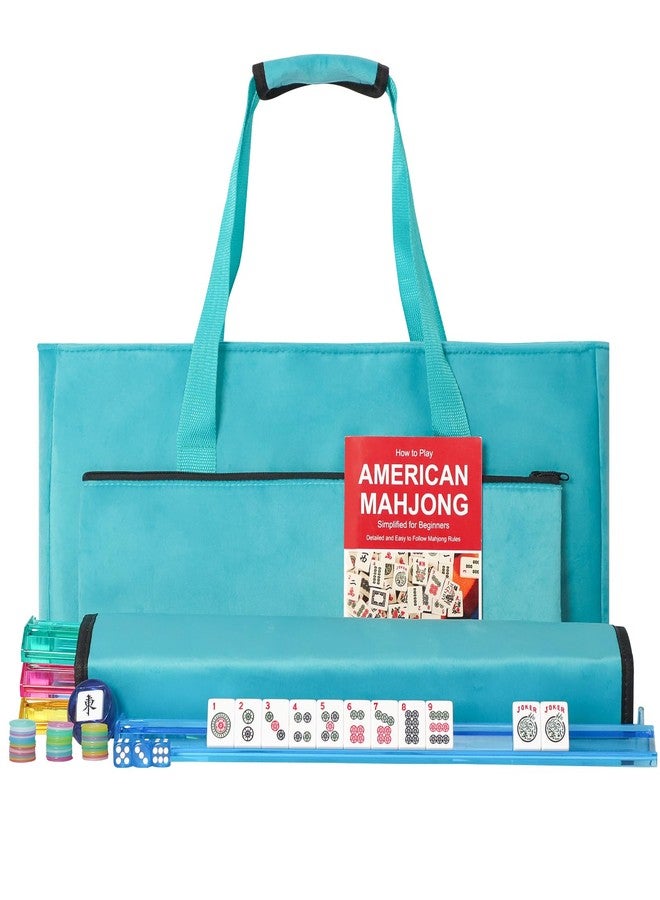 GUSTARIA American Mahjong Game Set, 166 White Tiles, 4 All-in-One Color Rack/Pushers, Complete Mahjong Tiles Set with Blue Carrying Bag - Image 1