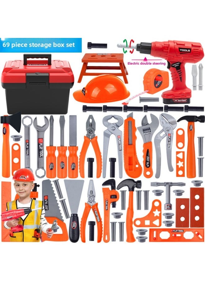 Children's Educational Toys 4 Years Old 6 Kindergarten 5 Early Education 7 Little Boy Baby Four Five Six Years Old Boy Birthday Gift-Color:[Full Toolbox] 68 Pieces Of Electric Drill Tools + Work Clothes  - Image 1