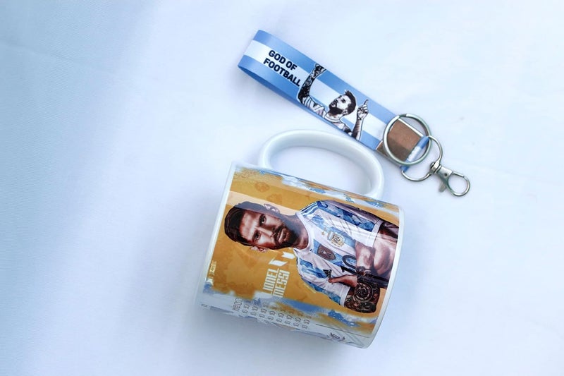 SMIZE Messi Football Sports Theme Ceramic Coffee Mug with Nylon KeychainPrinted MugKeyringMugs Ideal for Wedding GiftBirthday Gift to Best FriendMicrowave Safe - Image 1
