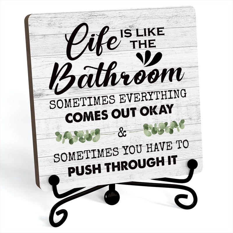 Jusitakeet Funny Bathroom Shelf Decor, Life Is Like The Bathroom Signs Decors For Shelves, Small Restroom Accessories, Shelf Counter Decorations (A19) - Image 1