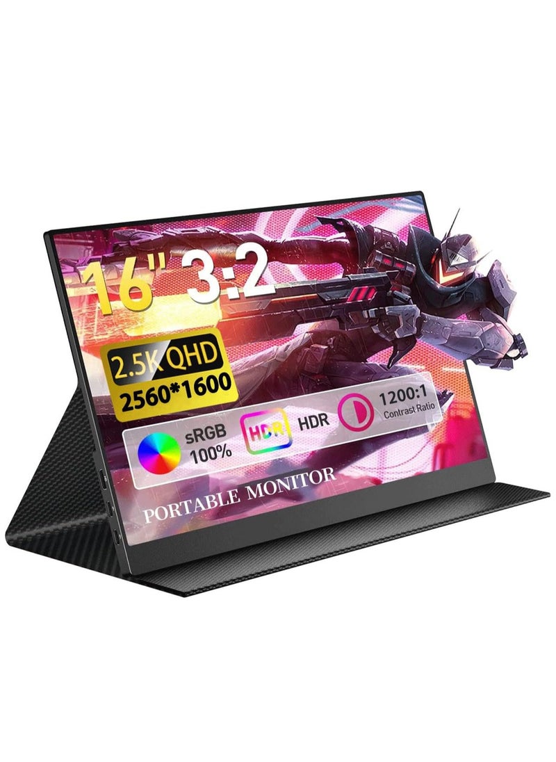 Generic - 16" 2.5K Portable Monitor, 2560x1600 QHD IPS Display with USB-C & HDMI, Ultra Slim External Gaming Monitor with FreeSync, Built-in Speakers for Laptop, Mac, Phone, Xbox. - Image 1