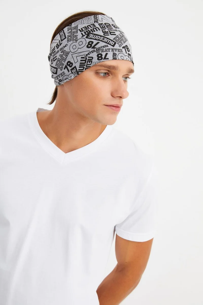 Butikgiz Gray Men's Cotton Combed Comb, Non-Slip, Ultra Light, Sport Wide Headband Bandana Buff