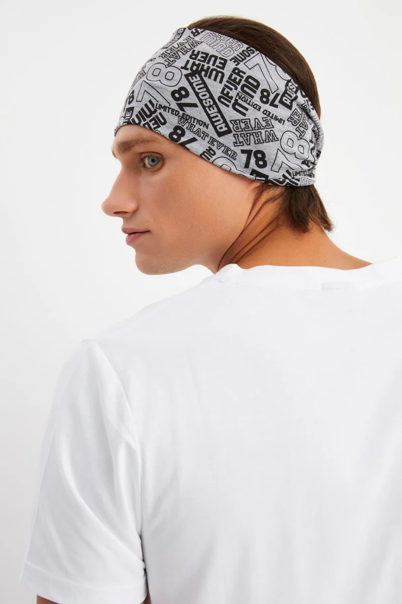 Butikgiz Gray Men's Cotton Combed Comb, Non-Slip, Ultra Light, Sport Wide Headband Bandana Buff
