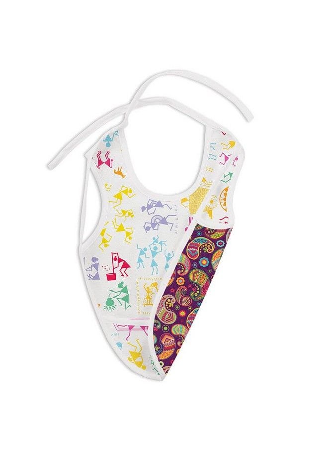 Superbottoms - Waterproof Apron Style Reversible Bib For Babies With Crumb Catcher(White Warli+Utsav Print) - Image 1
