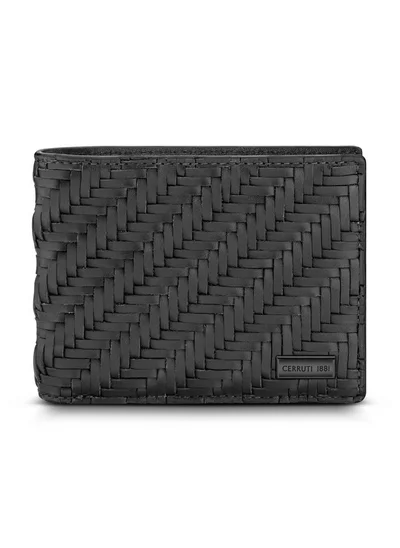 شيروتي 1881 Cerruti 1881 Tessuto Black Genuine Leather Wallet With Branded Polyester Lining And  6 Card Slots For Men - CEPU06644M-BLK