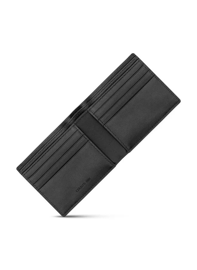 شيروتي 1881 Cerruti 1881 Tessuto Black Genuine Leather Wallet With Branded Polyester Lining And  6 Card Slots For Men - CEPU06644M-BLK