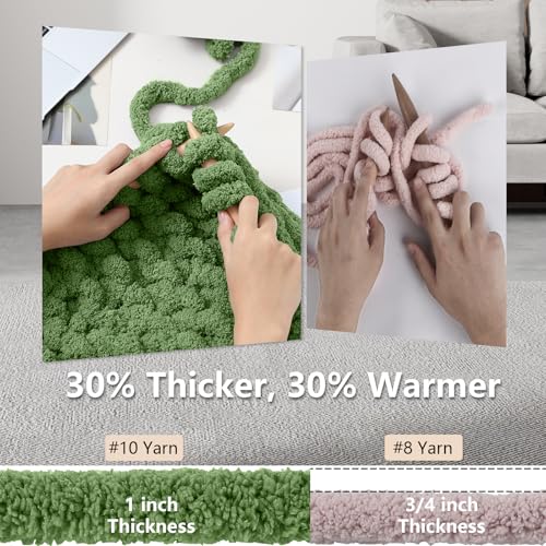Cozyful Chunky Yarn for Hand Knitting - #10 Chunky Chenille Yarn, Jumbo Big Thick Chunky Yarns for Crocheting, Super Bulky Chunky Knit Blanket Yarns, 8 Skein (22 yds 8 oz Each Skein), Smoky Green - Image 3