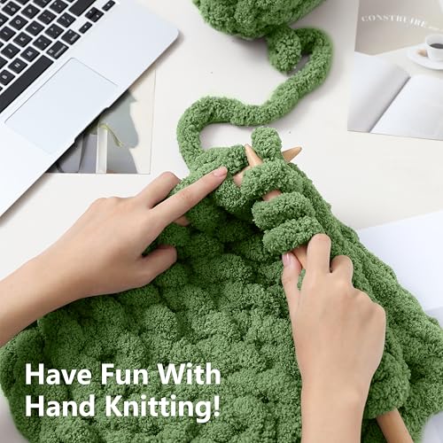Cozyful Chunky Yarn for Hand Knitting - #10 Chunky Chenille Yarn, Jumbo Big Thick Chunky Yarns for Crocheting, Super Bulky Chunky Knit Blanket Yarns, 8 Skein (22 yds 8 oz Each Skein), Smoky Green - Image 5