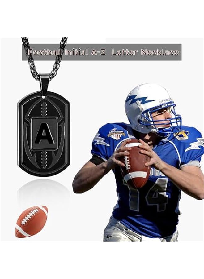 Father's Day Gifts-Football Initial Necklace for Men Boys Kids Teen Dog Tag Stainless Steel Sliver/Black/Gold Letter Pendant Sport Football Athletes Jewelry Graduation Gifts for Him Kids Boys Men Teens Boyfriend Husband Dad - Image 3