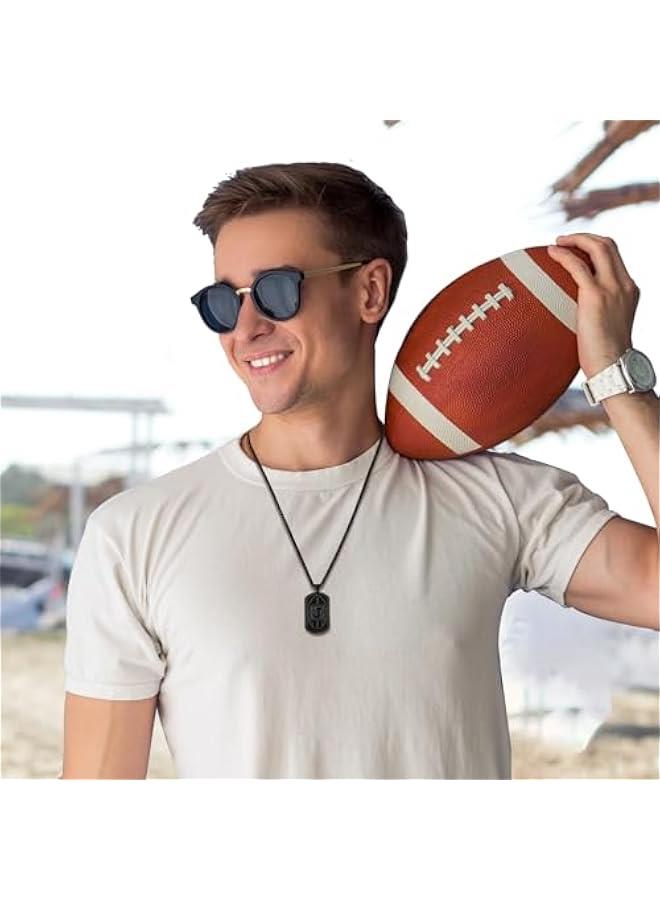 Father's Day Gifts-Football Initial Necklace for Men Boys Kids Teen Dog Tag Stainless Steel Sliver/Black/Gold Letter Pendant Sport Football Athletes Jewelry Graduation Gifts for Him Kids Boys Men Teens Boyfriend Husband Dad - Image 4