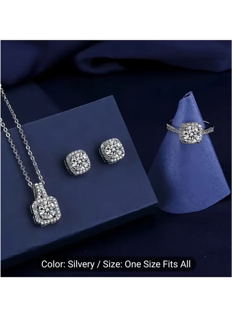 4 Pcs Cubic Zirconia Jewelry Set woman Bridal Wedding Jewellery Accessories Silver  - Image 3