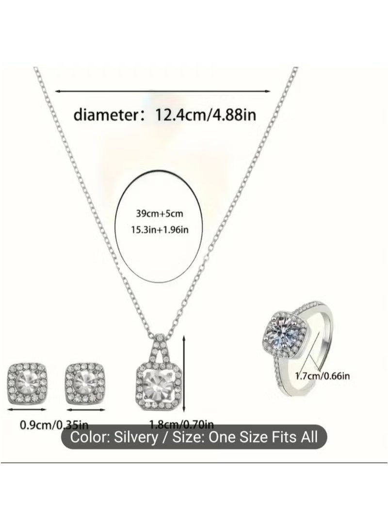 4 Pcs Cubic Zirconia Jewelry Set woman Bridal Wedding Jewellery Accessories Silver  - Image 4