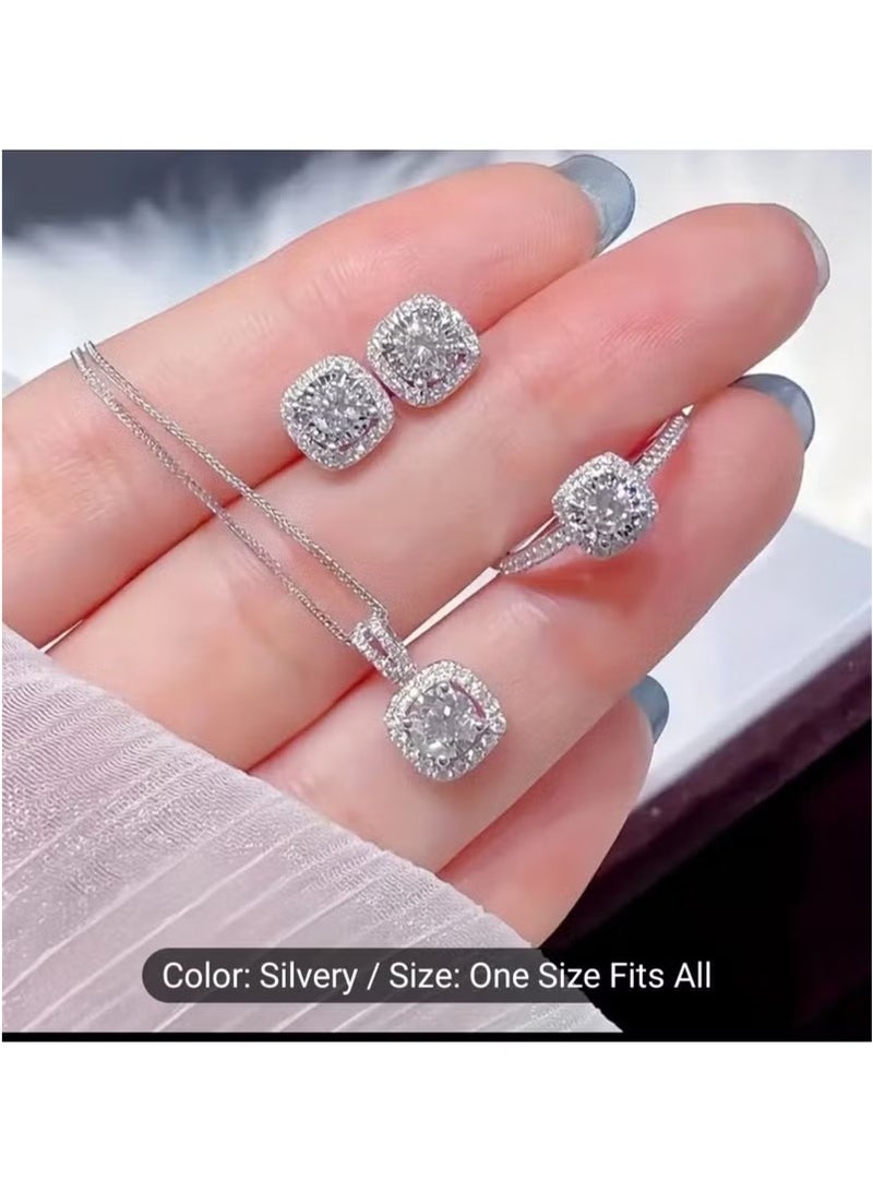 4 Pcs Cubic Zirconia Jewelry Set woman Bridal Wedding Jewellery Accessories Silver  - Image 1