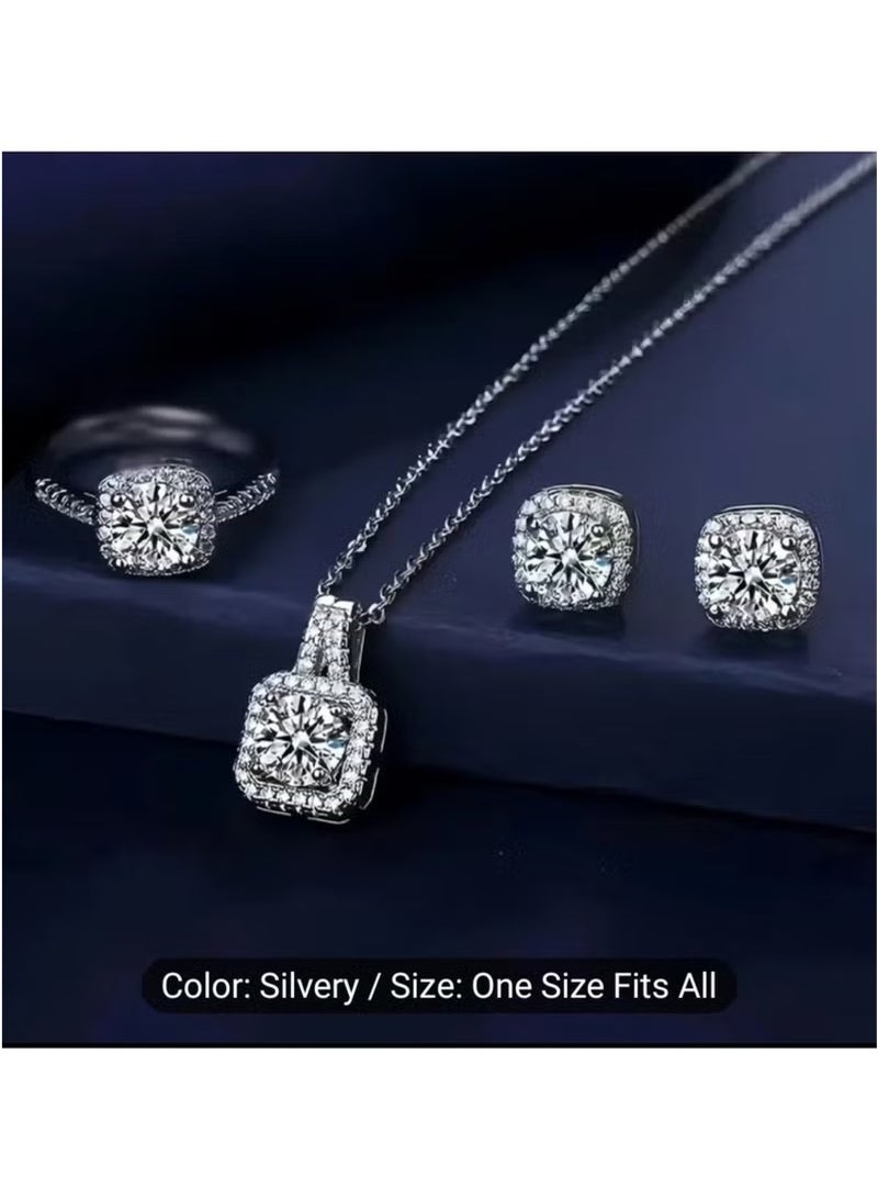 4 Pcs Cubic Zirconia Jewelry Set woman Bridal Wedding Jewellery Accessories Silver  - Image 2