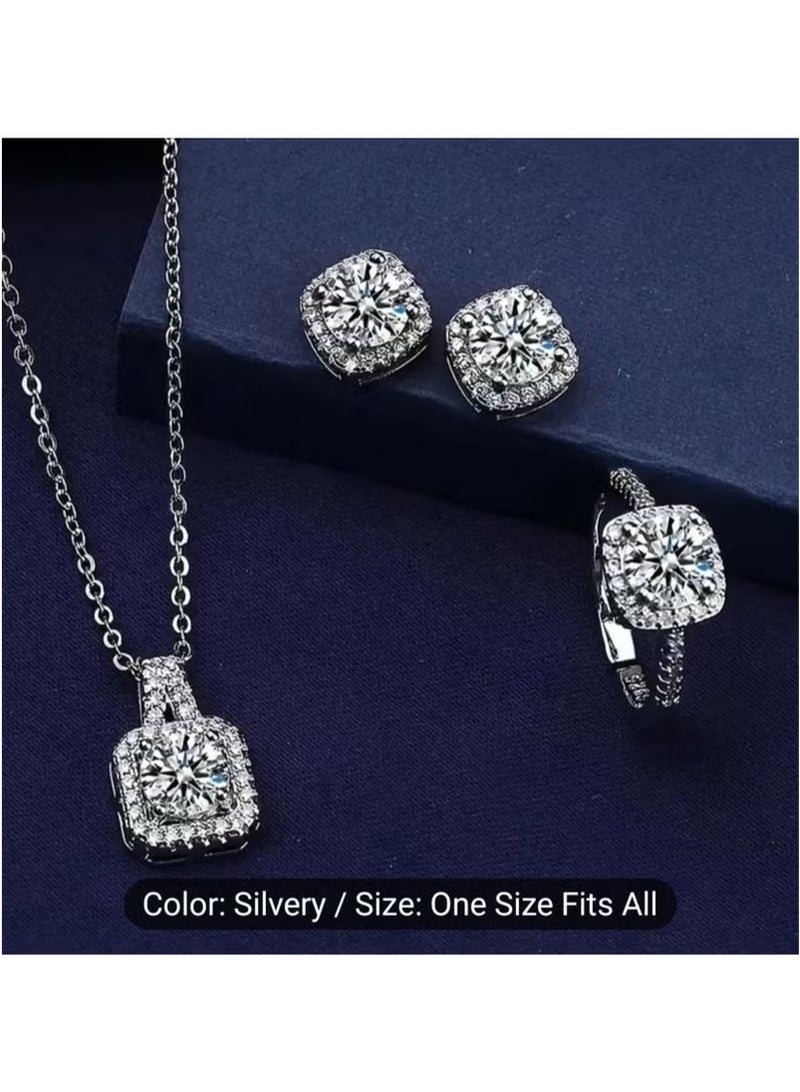4 Pcs Cubic Zirconia Jewelry Set woman Bridal Wedding Jewellery Accessories Silver  - Image 5