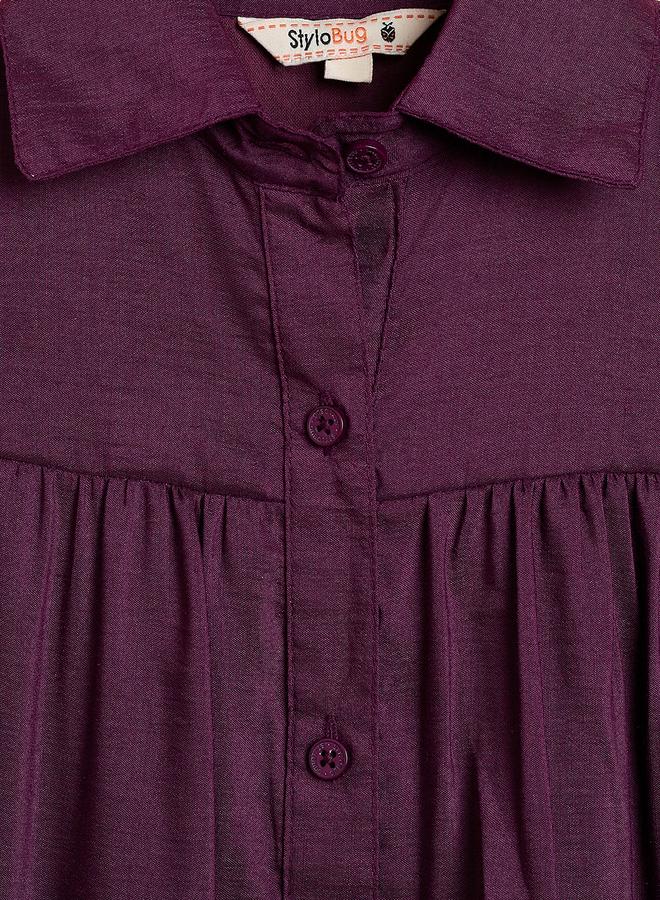 Stylo Bug Girls Solid Shirt Collar Short Sleeves A-Line Dress - Image 4