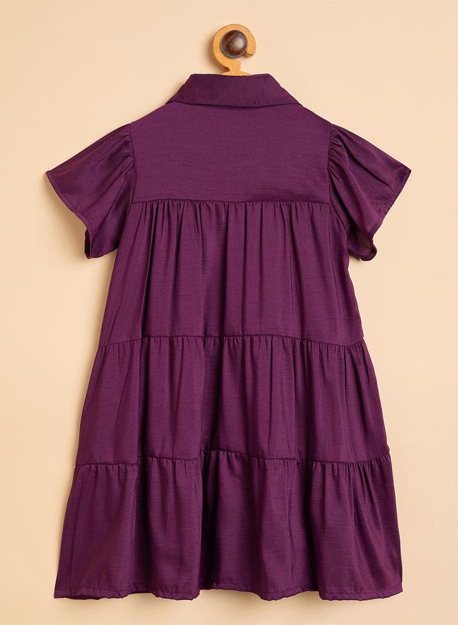 Stylo Bug Girls Solid Shirt Collar Short Sleeves A-Line Dress - Image 3
