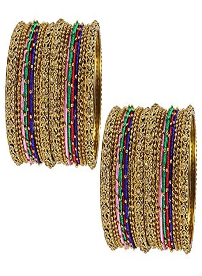ZULKA Get your traditions Silk Thread, Metal Bangle Set With Zircon For Women &Girls (Pack of 2 Set, Multi-2.6) - Image 1
