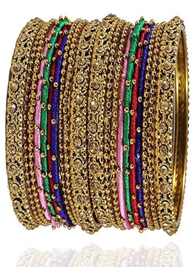 ZULKA Get your traditions Silk Thread, Metal Bangle Set With Zircon For Women &Girls (Pack of 2 Set, Multi-2.6) - Image 4