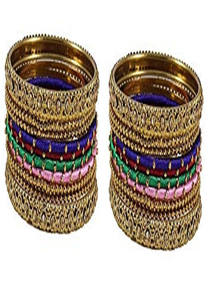 ZULKA Get your traditions Silk Thread, Metal Bangle Set With Zircon For Women &Girls (Pack of 2 Set, Multi-2.6) - Image 3