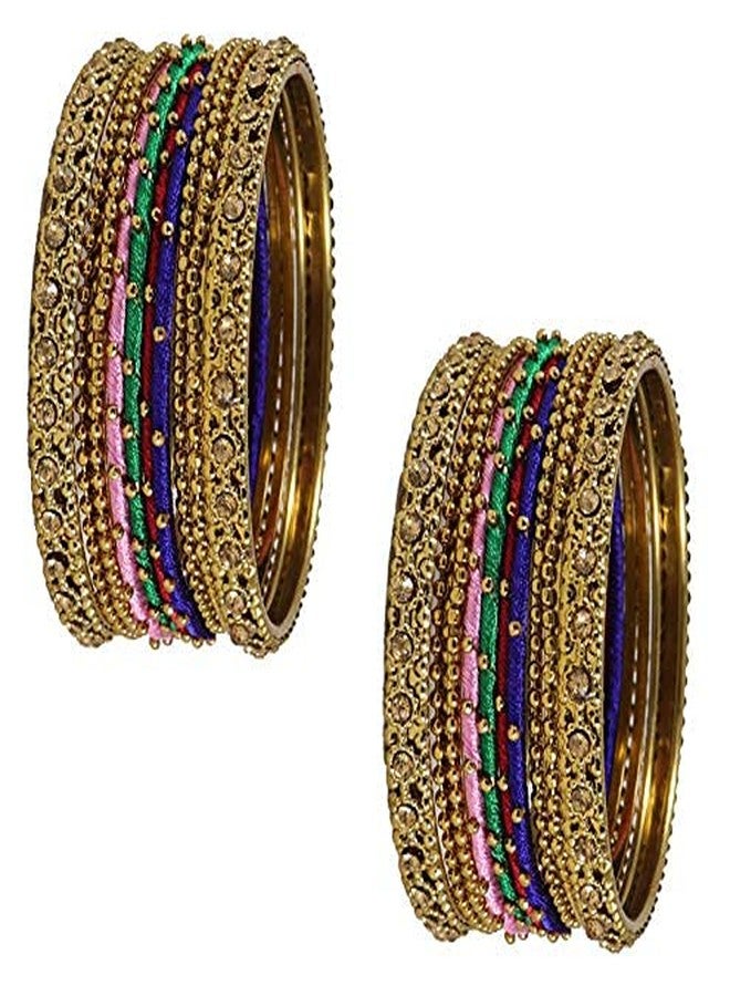 ZULKA Get your traditions Silk Thread, Metal Bangle Set With Zircon For Women &Girls (Pack of 2 Set, Multi-2.6) - Image 2