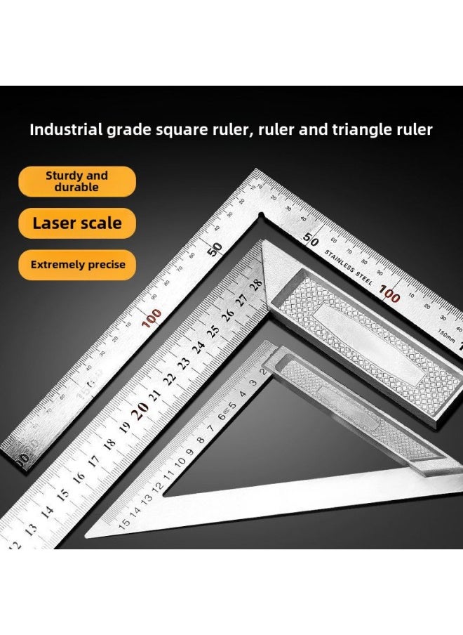 Generic - Stainless Steel Angle Ruler Horizontal Straight Angle Ruler 90 Degree Measuring Turning Ruler Triangle Ruler Woodworking Ruler Multifunctional Angle Ruler Steel Ruler-Model:Triangular Ruler 15cm - Image 1