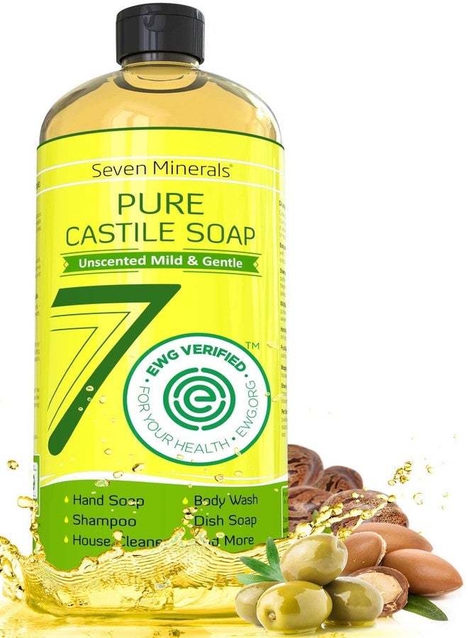 Seven Minerals, EWG Verified Castile Soap 33.8 fl oz - No Palm Oil, GMO-Free - Unscented Mild & Gentle Liquid Soap For Sensitive Skin & Baby Wash - All Natural Vegan Formula with Organic Carrier Oils - Image 1