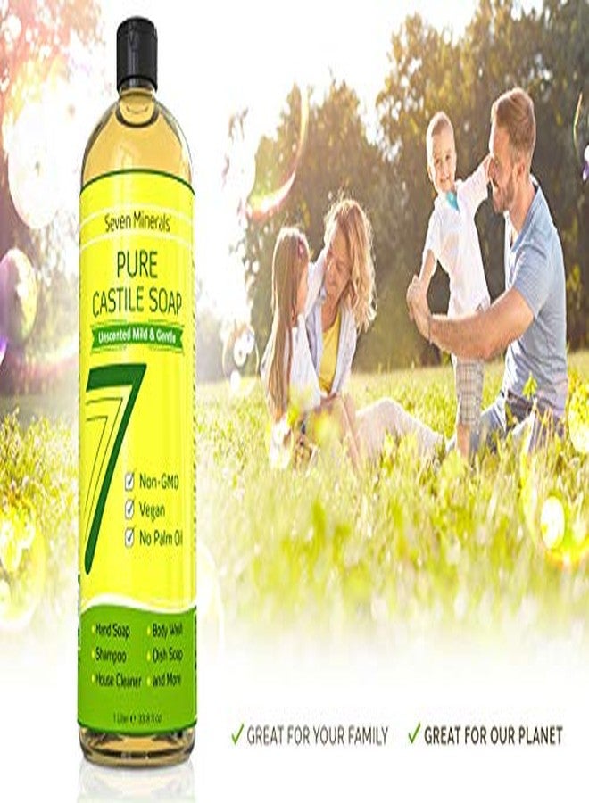 Seven Minerals, EWG Verified Castile Soap 33.8 fl oz - No Palm Oil, GMO-Free - Unscented Mild & Gentle Liquid Soap For Sensitive Skin & Baby Wash - All Natural Vegan Formula with Organic Carrier Oils - Image 4