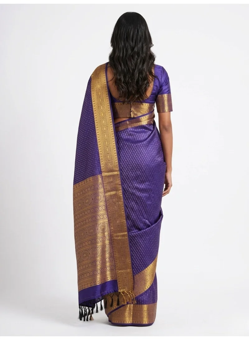 Nool Indra Blue Kanchipuram Silk Saree with Unstitched Blouse
