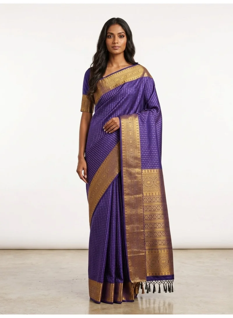 Nool Indra Blue Kanchipuram Silk Saree with Unstitched Blouse