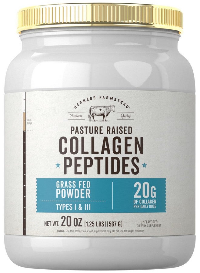 Carlyle Grass Fed Collagen Peptides Powder 20oz | Unflavored | Pasture Raised | Types I & III | 20g of Collagen Per Daily Dose | Non-GMO, Gluten Free | by Herbage Farmstead - Image 1