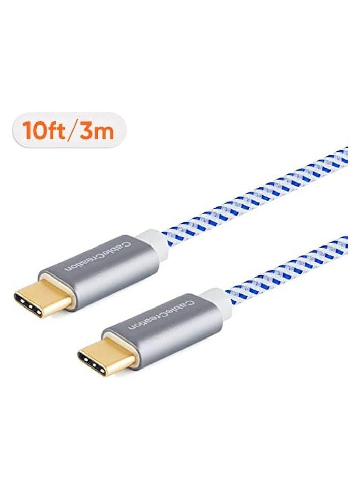 كابل كرييشن كابل USB C بطول 10 أقدام 60 وات، كابل شحن سريع USB C إلى USB C 3A مضفر بسرعة 480 ميجابت في الثانية، متوافق مع MacBook(Pro)، Galaxy S10/S9/S9+، Pixel 3 XL، إلخ (أزرق) - Image 2