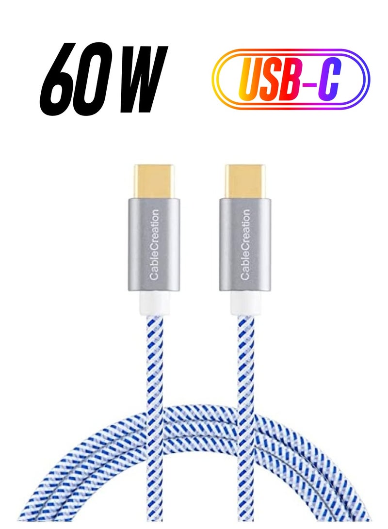 كابل كرييشن كابل USB C بطول 10 أقدام 60 وات، كابل شحن سريع USB C إلى USB C 3A مضفر بسرعة 480 ميجابت في الثانية، متوافق مع MacBook(Pro)، Galaxy S10/S9/S9+، Pixel 3 XL، إلخ (أزرق) - Image 1