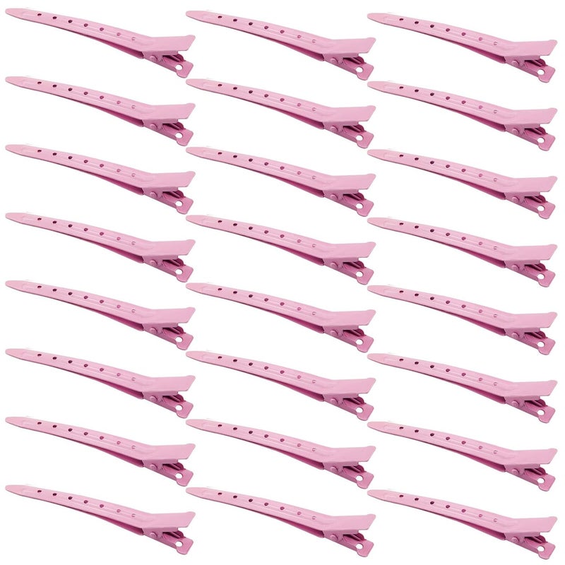 Bantoye 24 Packs Duck Bill Clips Bantoye 335 Inches Rustproof Metal Alligator Curl Clips with Holes for Hair Styling Hair Coloring Pink