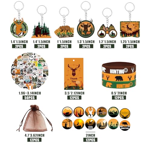 Tazimi 110 PCS Hunting Party Favors Hunting Birthday Party Supplies Camo Party Favors with Hunting Keychains Stickers Rubber Bracelets Button Pins and Bags for Hunting Theme Party - Image 5
