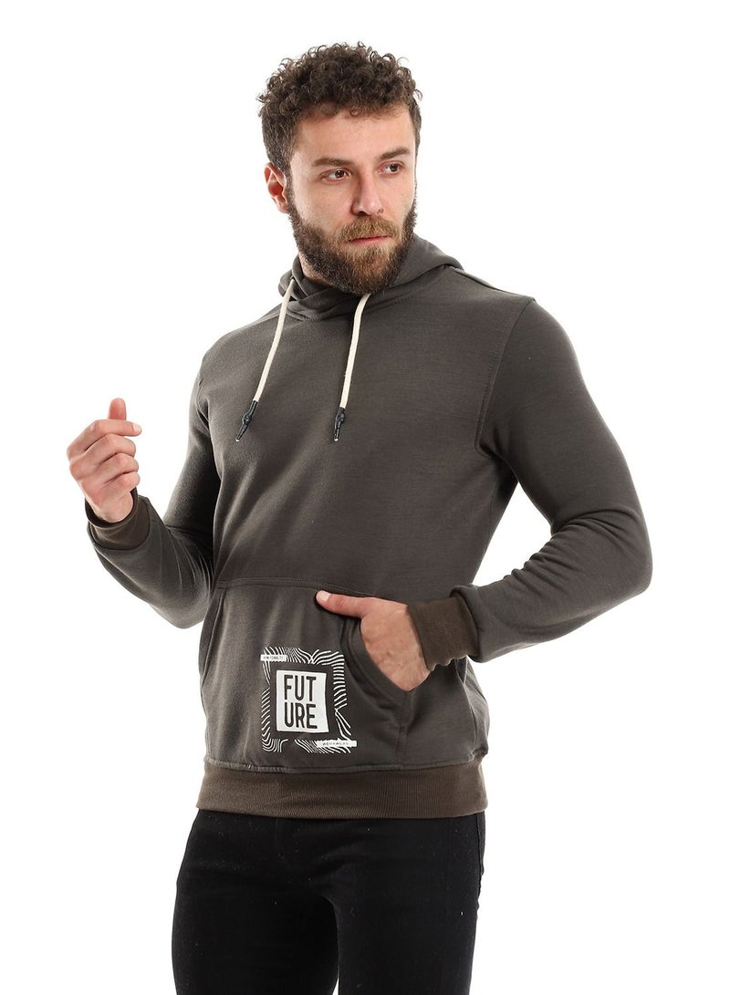 Men's zip-up hoodie with print on the front pocket