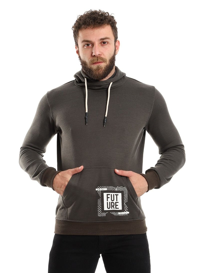 Men's zip-up hoodie with print on the front pocket