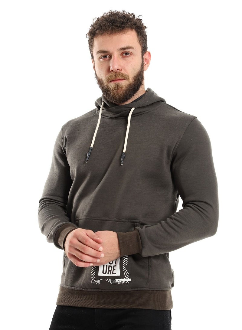 Men's zip-up hoodie with print on the front pocket